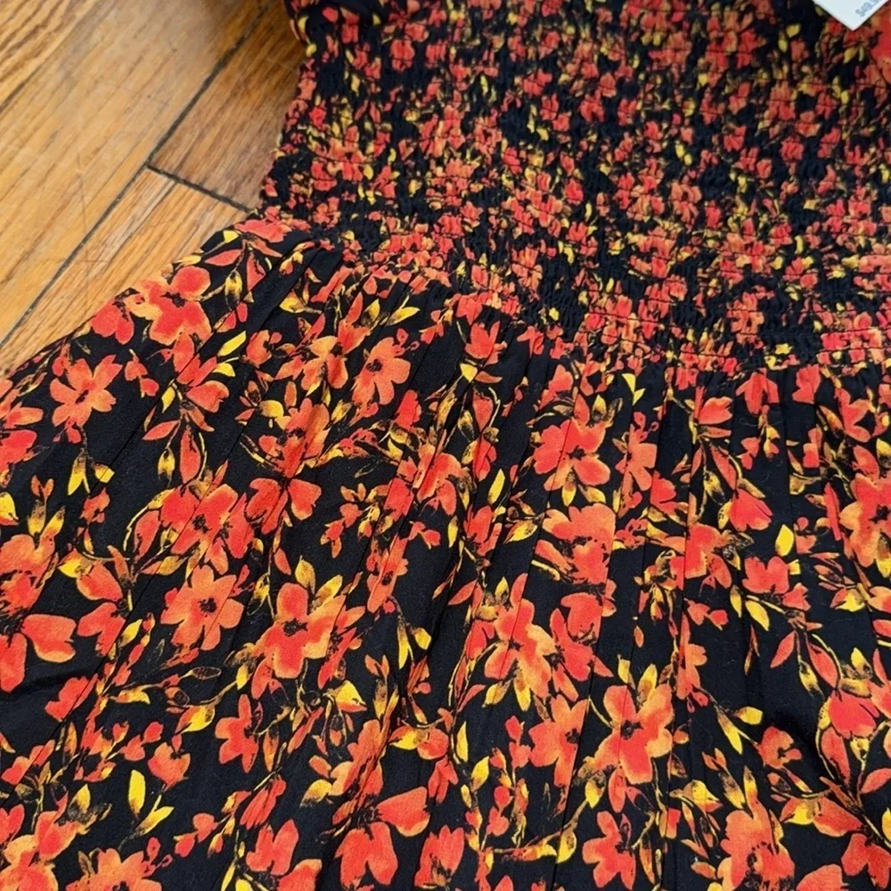 NWT Gap Kids Girls Puff Sleeve Smocked Dress Orange Black floral Thanksgiving